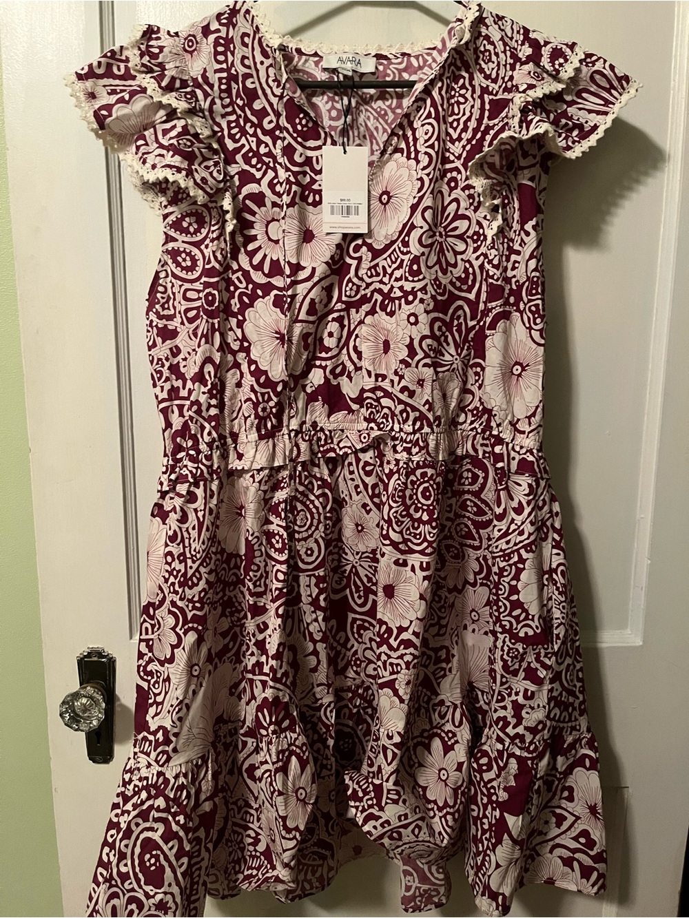 NWT Avara Maren Dress Plum Floral Ruffle Sleeve Mini Cotton XXXL